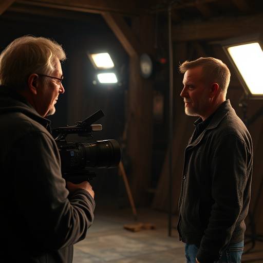 Director guiding an actor during a scene rehearsal.