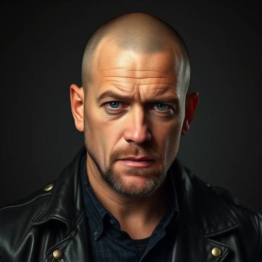 Headshot of Robert Miller, a man with a shaved head and a goatee, wearing a leather jacket.